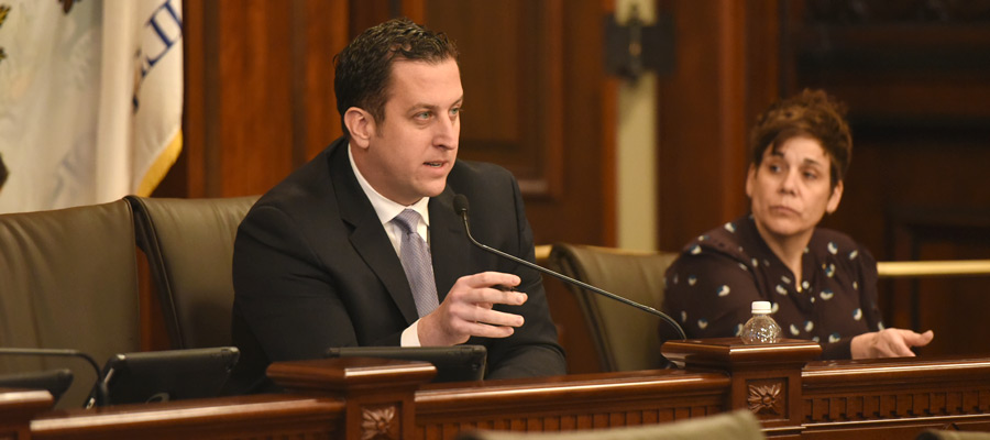 Senators Michael E. Hastings and Jennifer Bertino-Tarrant in committee